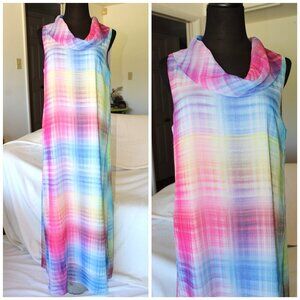 Soft Surrounding Carnevale Plaid Maxi dress Watercolor Size M Sleeveless Rainbow